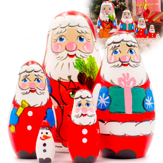 5-Piece Santa Nesting Doll Set – Hand-Painted Wooden Matryoshka for Christmas