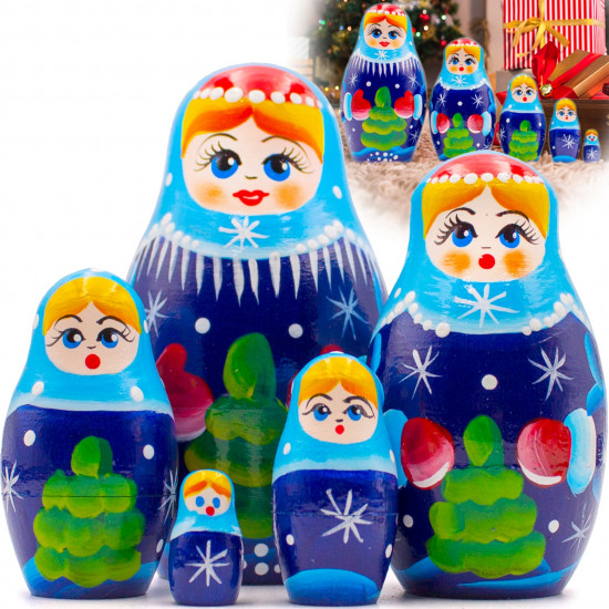 Wooden Nesting Dolls Set of 7 – Snegurochka Snow Maiden Matryoshka – Hand-Painted Russian Dolls