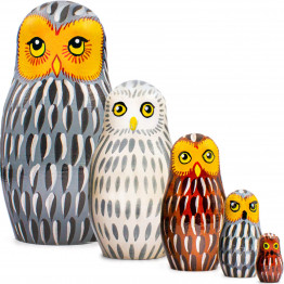 Owl Nesting Dolls Set of 5 pcs - Matryoshka Doll with Decorative Owl Figurines
