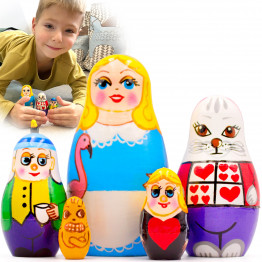 Alice in Wonderland Nesting Dolls Set of 5 pcs - Matryoshka with Alice in Wonderland Figurines