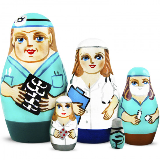 Medical Nesting Dolls Set of 5 – Hand-Painted Wooden Gift for Doctor or Nurse