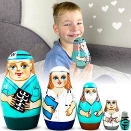 Medical Nesting Dolls Set of 5 – Hand-Painted Wooden Gift for Doctor or Nurse