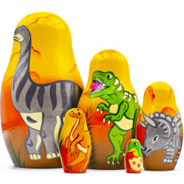 Dinosaur Nesting Dolls Set of 5 pcs - Matryoshka Doll with Dinosaur Figurines