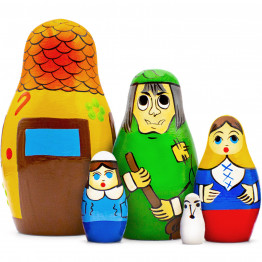 Hansel and Gretel Nesting Dolls – 5-Piece Hand-Painted Wooden Set – Fairy Tale-Inspired Eco Toy
