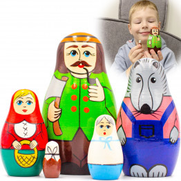 Little Red Riding Hood Nesting Dolls Set of 5 pcs - Fairy Tale Little Red Riding Hood Figurines