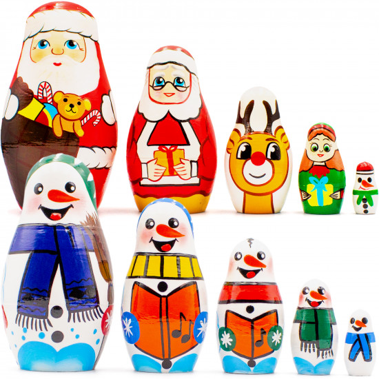 Christmas Nesting Dolls Santa Claus and Snowman 2 Set by 5 Pcs