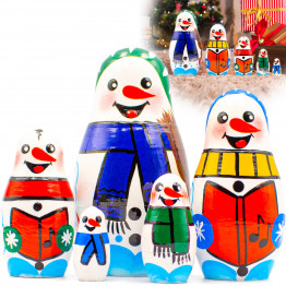 Wooden Nesting Dolls 5-Piece Snowman Set Hand-Painted Natural Wood Winter Holiday Gift
