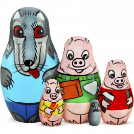 Nesting Dolls Folk Fairy Tale The Three Little Pigs Set 5 pcs