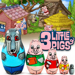 Nesting Dolls Folk Fairy Tale The Three Little Pigs Set 5 pcs