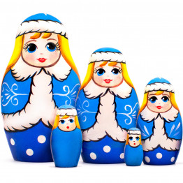 Snegurochka Matryoshka Dolls Set 5 pcs - Christmas Nesting Dolls with Snow Maiden Figurine