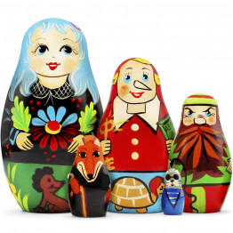 Buratino Nesting Dolls Set – 5 Handcrafted Wooden Figures – Eco-Friendly Fairy Tale Toy Gift