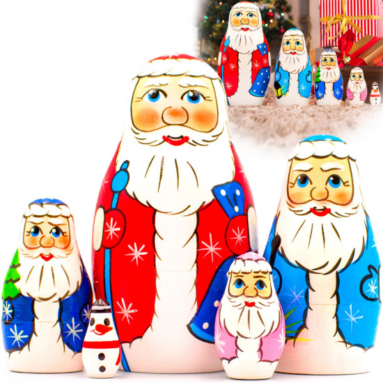 Russian Ded Moroz Nesting Dolls Set of 5 pcs - Wooden Santa Claus Doll