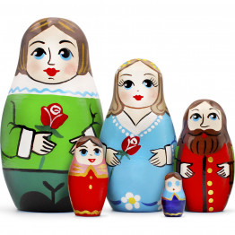 Scarlet Flower Nesting Dolls – 5-Piece Hand-Painted Wooden Set Inspired by Beauty and the Beast
