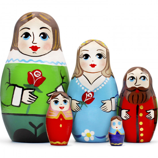 Scarlet Flower Nesting Dolls – 5-Piece Hand-Painted Wooden Set Inspired by Beauty and the Beast