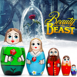Scarlet Flower Nesting Dolls – 5-Piece Hand-Painted Wooden Set Inspired by Beauty and the Beast