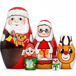 Santa Claus Nesting Doll Set – 5-Piece Hand-Painted Wooden Matryoshka