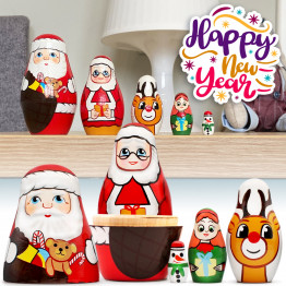 Santa Claus Nesting Doll Set – 5-Piece Hand-Painted Wooden Matryoshka
