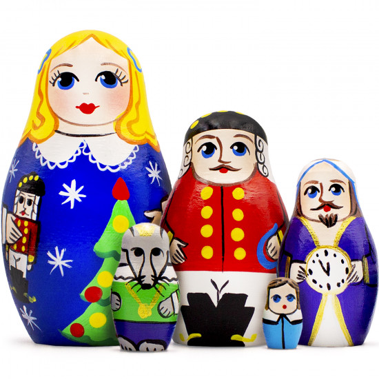 Nutcracker Wooden Nesting Dolls Set of 5 pcs - Handpainted Christmas Nutcracker Figurines