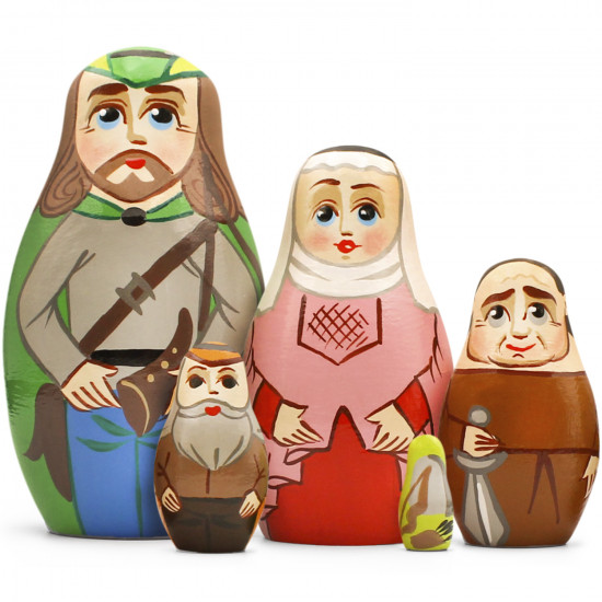 Robin Hood Nesting Dolls Set – 5 Wooden Hand-Painted Figures – Educational Toy for Kids