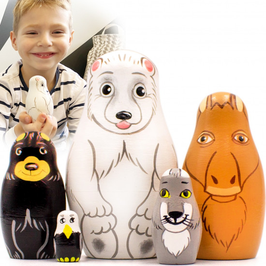 North Animals Nesting Dolls Set 5 pcs - Matryoshka Dolls Polar Animals Figurines