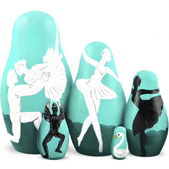 Wooden Nesting Dolls 5-Piece Swan Lake Ballet - Hand-Painted Natural Wood Russian Gift