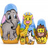African Animals Set 5 Piece Wood Nesting Dolls - Safari Figurine Set Wooden Matryoshka