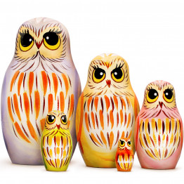 Owl Nesting Dolls Set of 5 pcs - Handmade Wooden Owls