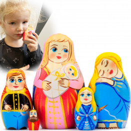 Sleeping Beauty Nesting Dolls Set of 5 – Hand-Painted Russian Matryoshka Natural Wood