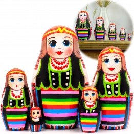 Domachevo Nesting Dolls 5 pcs - Matryoshka Doll in Belarusian Traditional Dress with Slavic Ornaments