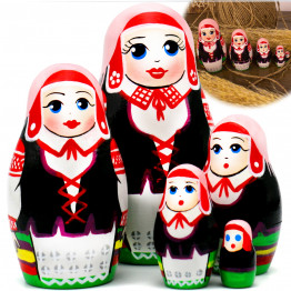 Traditional Belarussian Nesting Dolls in Folk Dress Set of 5 pcs - Matryoshka Dolls in Slavic Clothes