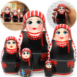 Belarussian Nesting Dolls in Folk Clothes Set of 5 pcs - Matryoshka Dolls in Neglyubsky Ethnic Dress with Slavic Ornaments