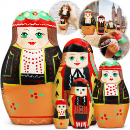 Hand Painted Matryoshka Dolls in Polish Folk Costumes with Ornaments 