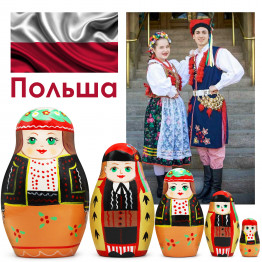 Hand Painted Matryoshka Dolls in Polish Folk Costumes with Ornaments 