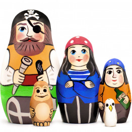 Pirates Nesting Dolls Set 5 pcs - Wooden Pirate Figurines