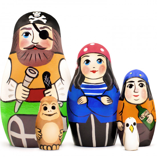 Pirates Nesting Dolls Set 5 pcs - Wooden Pirate Figurines