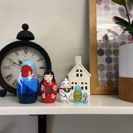 Japanese Nesting Dolls Set of 5 pcs - Wooden Kokeshi Dolls for Japanese Decor