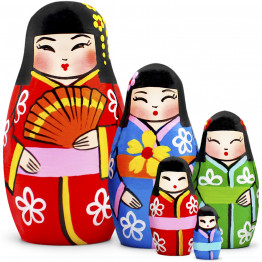 Japanese Nesting Dolls Set 5 pcs - Wooden Kokeshi Dolls Nesting