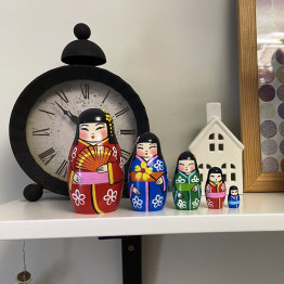 Japanese Nesting Dolls Set 5 pcs - Wooden Kokeshi Dolls Nesting