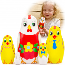 Chicken Nesting Dolls Set 5 Pcs - Russian Hand Painted Matryoshka Doll