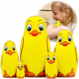 Ducklings Nesting Dolls Set 5 pcs - Wooden Mother Duck and Ducklings