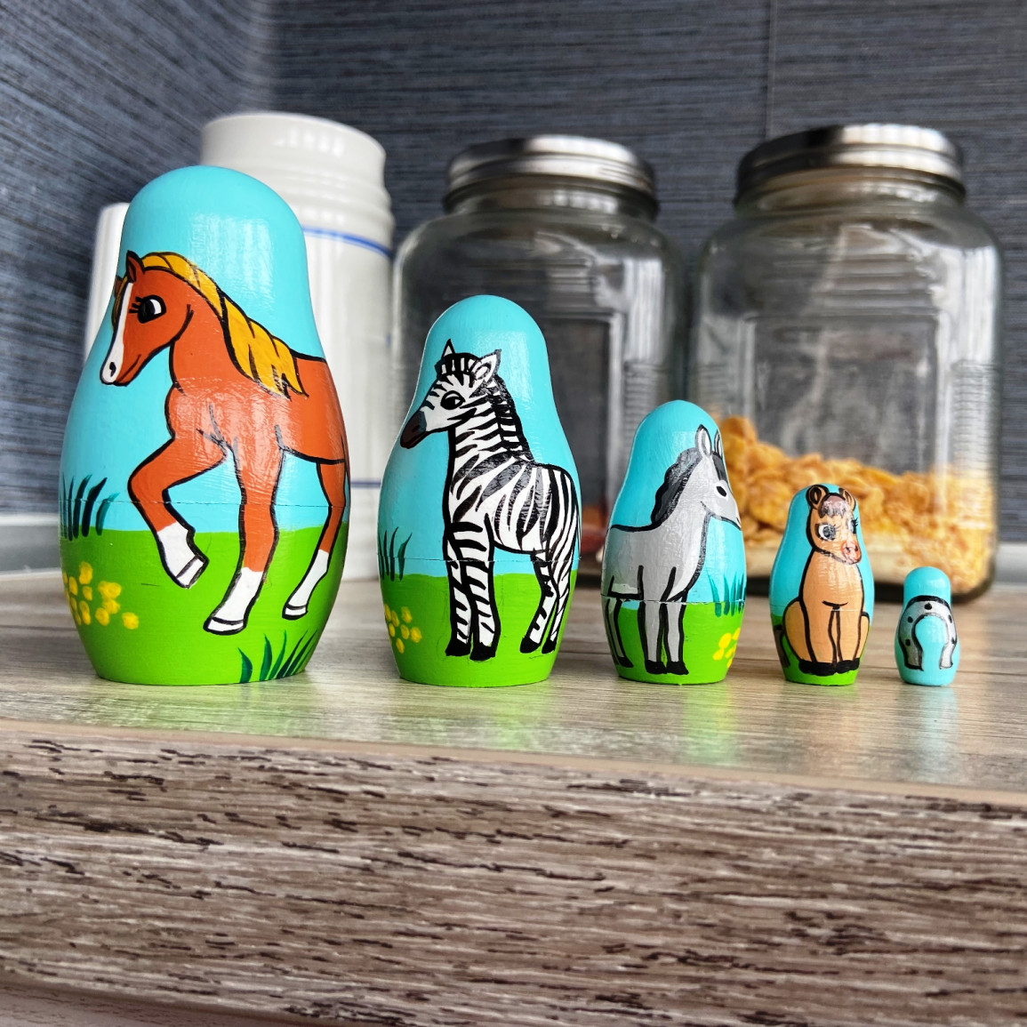 Wooden Nesting Dolls with Horse Motif – Hand-Painted Eco Toy Set from  Natural Wood Pieces