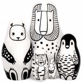 Black and White Animals Nesting Dolls Set of 5 pcs - Russian Black and White Toys