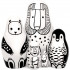 Black and White Animals Nesting Dolls Set of 5 pcs - Russian Black and White Toys