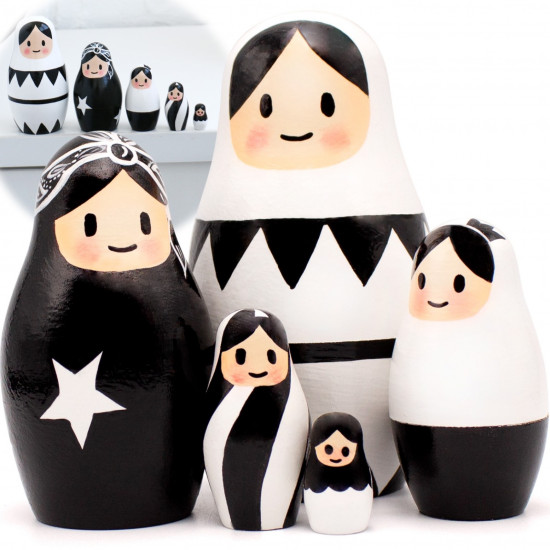 Modern Black-and-White Nesting Dolls Set of 5