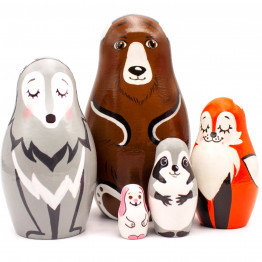 Forest Animal Nesting Dolls Set of 5 – Hand-Painted Wooden Toys