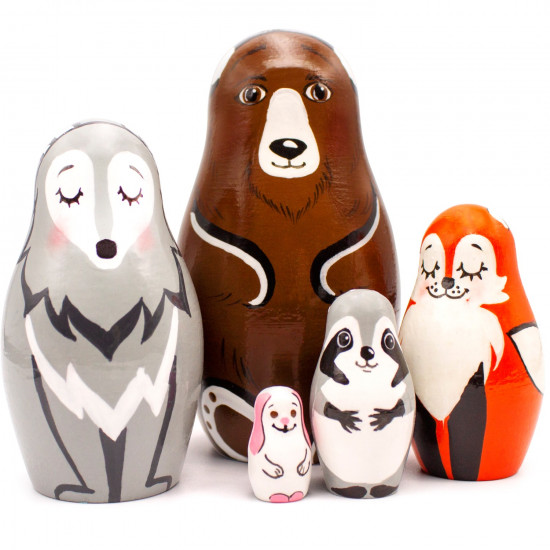 Forest Animal Nesting Dolls Set of 5 – Hand-Painted Wooden Toys