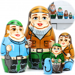 Fishermen Russian Nesting Dolls Set 5 pcs - Cute Matryoshka Dolls for Fishing Decor