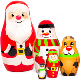 Christmas Russian Nesting Dolls 5 pcs -  Santa, Snow Man, Deer, Elf, Penguin