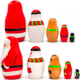 Christmas Russian Nesting Dolls 5 pcs -  Santa, Snow Man, Deer, Elf, Penguin