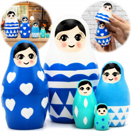 Blue Nesting Dolls Set of 5 pcs - Russian Dolls Blue Nursery Decor for Boys